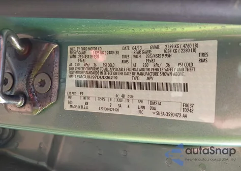 2013 Ford Escape Titanium из США, поврежденный, VIN 1FMCU0J97DUD36219